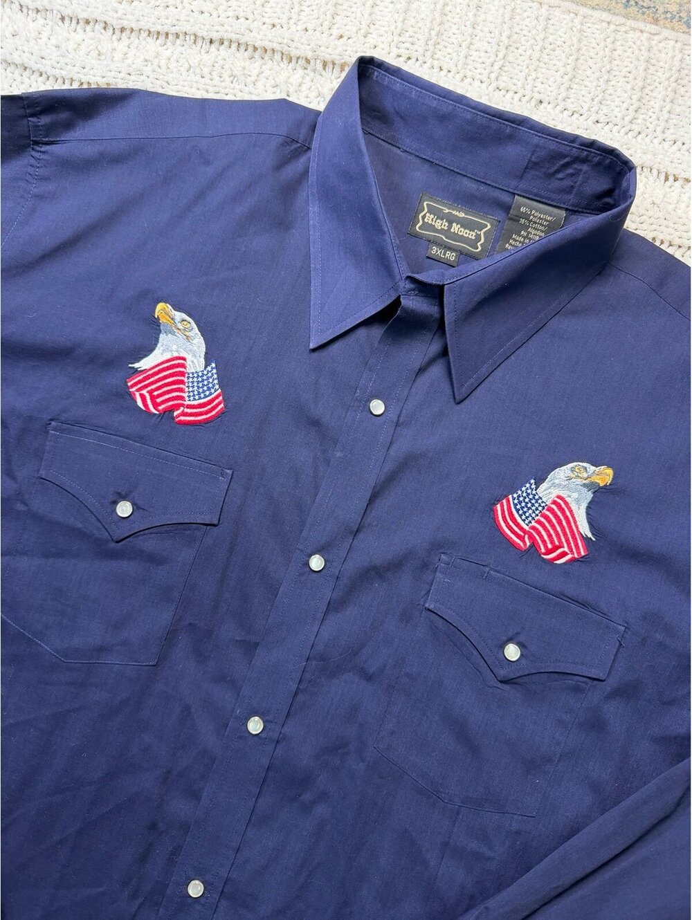 High Noon Western Shirt Mens 3XL Button Up Eagle Embroidered Snap USA Flag